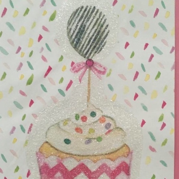 3 Handmade Greeting Cards Blank Envelopes Cupcake Birthday Confetti Glitter Pink - Picture 3 of 4